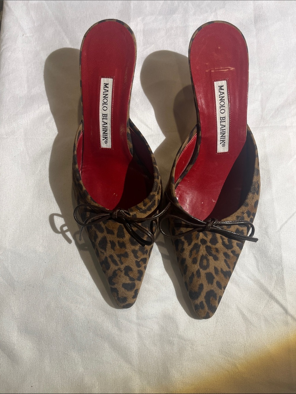 Manolo Blahnik Leopard-Print Pointed Slip-On Mules with Red Insole